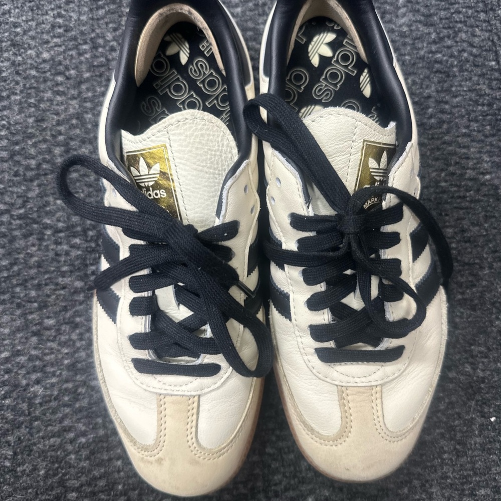 adidas Samba Retro White and Black Leather Sneakers with Gum Sole - Picture 2 of 2